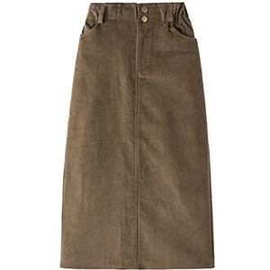 KHIMYUK Corduroy Midi Rokken Losse Vrouwen Rokken Herfst Winter Dikke Dames Rok A-lijn Elastische Taille Rok, Kameel, XXL