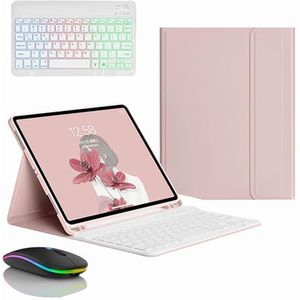Toetsenbordhoes voor Samsung Galaxy Tab S10 Ultra 14.6'' 2024 (SM-X920), Magnetisch Afneembaar Draadloos Achtergrondverlichting Toetsenbord met Bluetooth Muis,Roze