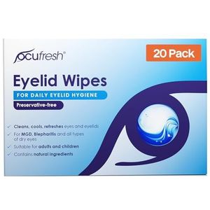 Blefaritis oogliddoekjes – verpakking van 20 stuks afzonderlijk verpakt – voor dagelijkse ooglidhygiëne, natuurlijke make-upverwijderaar en verlichting voor blefaritis, vermoeide en droge ogen