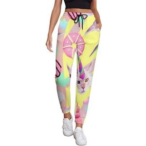 Unicorn Cat Joggingbroek voor dames, hardloopbroek, joggingbroek, vrijetijdsbroek, elastische taille, lang, met zakken