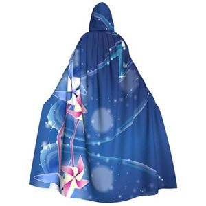 WURTON Windmolen Blauwe Print Volwassen Hooded Mantel Unisex Capuchon Halloween Kerst Cape Cosplay Kostuum Voor Vrouwen Mannen