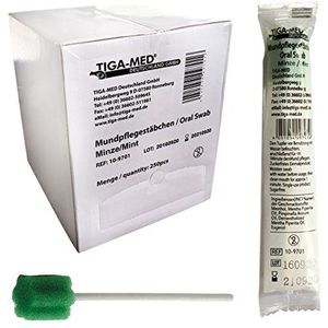 Mondverzorgingsstokjes wattenstaafjes smaak munt doos een 250 stuks mondhygiëne Tiga-Med afzonderlijk hygiënisch verpakt