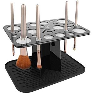 28 Gaten Make-up Borstel Droogrek met Mat Houd Countertop Drogen, Opvouwbare Make-up Borstel Houder, Air Tree Tower Stand Organizer Wordt geleverd met Mat