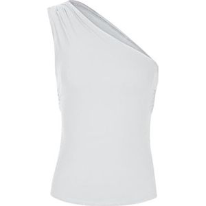 Dames Zomer Slim Crop Tanktop, Casual Off-shoulder Vesten Basic Tees Shirts voor Uitgaan(Color:White,Size:L)