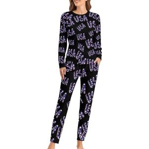 USA Sticker Zachte Dames Pyjama Lange Mouw Warm Fit Pyjama Loungewear Sets met Zakken L