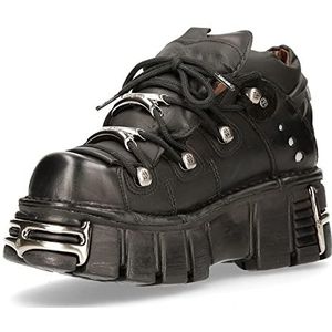 New Rock Enkellaarsjes leer zwart dames schoen platform ICONIC 106 Black Woman Ankle Leather Shoes Boots M.106N-S16, Zwart, 39 EU