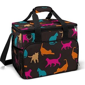 Kleurrijke katten silhouet grappige koeltas opvouwbare draagbare geïsoleerde zakken lunch draagtas met meerdere zakken voor strand, picknick, camping, werk