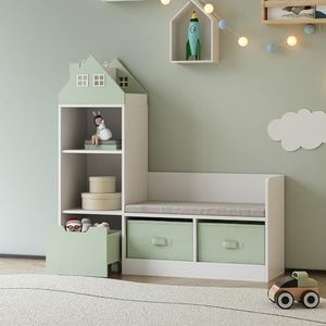 [en.casa] Kinderrek met zitbank Vipsali 100x99x30 cm multifunctioneel meubel mintgroen en wit
