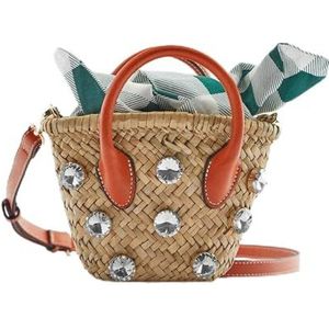 MZPOZB Grote Stro Zakken Handtassen Strass Stro Mand Strand Tas Kleine Crossbody Stro Tassen Vrouwen Tassen Vrouwen St, Oranje, Eén maat