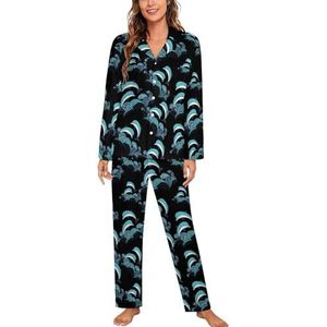 Seawave Dolphin pyjama met lange mouwen voor dames, klassieke nachtkleding, nachtkleding, zachte pyjamasets