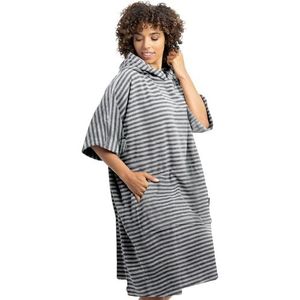 HOMELEVEL badponcho voor dames en heren - Strandponcho 100% katoen - Surfponcho volwassenen L/XL - Grijs gestreept