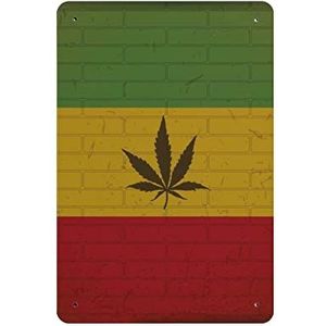 Wiet Blad op Rastafari Muur Vlag Retro Metalen Tin Sign Muur Decor Grappige Nieuwigheid Metalen Teken Creatief Cadeau Voor Cafe Bar Restaurant Supermarkt Winkel