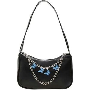 Handbags Women Butterfly Chain Shoulder Bags Ladies Pure Color Small Shopper Bag Female Handbags-Black