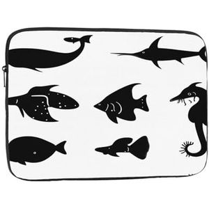 Laptop Case Zwart En Wit Vissen Laptop Sleeve Shockproof Beschermende Notebook Case Met Rits Aktetas Dragen