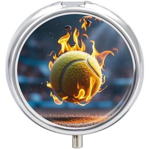 Pillendoos Draagbare Brandende Tennis Foto's Pil Organizer Reizen Pil Case voor Pocket Of Portemonnee Geneeskunde Pil Container met Spiegel 3 Compartimenten Dagelijkse Geneeskunde Organizer