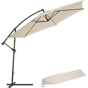 tectake® Parasol met Standaard 350 cm - Zonwering voor Balkons, Tuinen en Terrassen - Inclusief Beschermhoes - Grote Zweefparasol met Zwengelsysteem - Stevig Frame - Beige