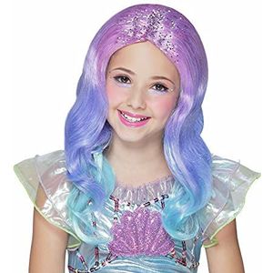 Violet Ombre Blauwe Zeemeermin Pruik voor Kinderen, Prinses Pruik voor Halloween School Rollenspel Kerst Koningin, Paars Ombre Blauw Golvende Pruik voor Kinderen Meisje Sprookje Cosplay Anime