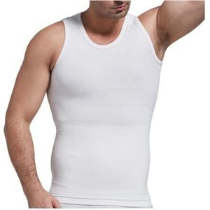 PEONNYT Naadloze Bamboe Houtskool Compressie Vest Verbergen Moobs Undershirts Mens Afslanken Body Shaper Vest Elastische Slanke Shapewear, Wit, M