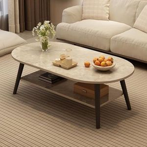 Salontafel Voor De Woonkamer, Salontafel Voor De Woonkamer, Minimalistische Salontafel, 2-Laags Ovale Salontafel Met Opbergruimte, Kleine Bijzettafel En Bijzettafel Voor Kleine Ruimtes,Grijs,80*40cm