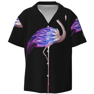 EdWal Abstract Flamingo Print Heren Korte Mouw Button Down Shirts Casual Losse Fit Zomer Strand Shirts Heren Jurk Shirts, Zwart, XL