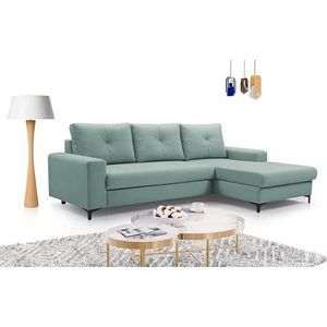 DomoHome Avra Hoekbank met slaapfunctie, bedlade, slaapbank met opbergruimte, modern design, comfortabele zithoogte, 41 cm, ideaal voor woonkamer, rechterkant, 251 x 165 x 85 cm, lichtgroen