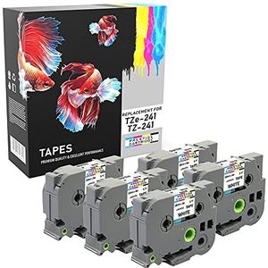 5 Compatibel TZe-241 TZ-241 Zwart op Wit 18mm x 8m Label Tapes voor Brother P-Touch PT-2030VP 2430PC 3600 9600 D400 D400VP D450VP D600VP E300VP E550WVP H300 H500 H50 H50 00LI P. 700 P750W labelmakers