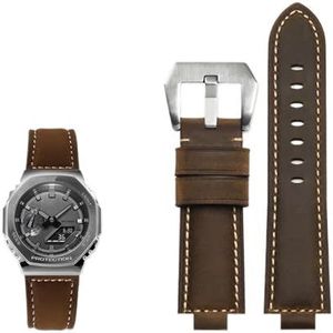 Farm Oak gemodificeerde Fit for Casio G-SHOCK GA-2100 GM2100 GM-110 GA110 DW5600 Serie Frosted koeienhuid Lederen Horlogebandje Mannen (Color : Dark brown silver, Size : 24-16mm)