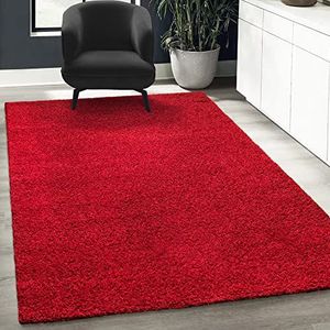 Fabrica Home Vloerkleden voor de woonkamer - Solid Color Shaggy tapijt, modern tapijt - rood, 120x170 cm