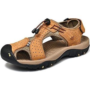Handgemaakte sandalen voor heren, gesloten teen, modieus, holle wandelsandalen, grote maten backpacken strandschoenen, Goud, 41 EU