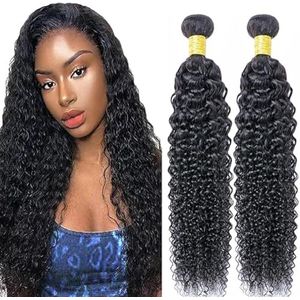 Lakaisa Curly Wave Human Hair Bundles Sew in Hair Natural Black Real Hair Extensions 2 Bundles 100% Unprocessed Brazilian Virgin Hair No Smell for Woman 28 28 Inch