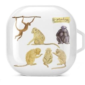 Aquarel Aap Oordopjes Hoesje Compatibel met Samsung Hard Shell Beschermhoes Wit-Stijl