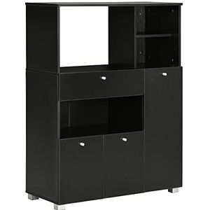 HOMCOM Magnetronkast, keukenkast, opbergkast, meerdere vakken, dressoir, met 2 kasten, 4 holtes, schuiflade, afmetingen: 90 x 40 x 120 cm, van hout, zwart