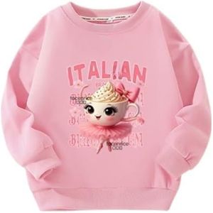 MAOXITCATY Klassieke crewneck sweatshirts voor jongens en meisjes met cartoon AI-dierenprint, lange mouwen voor kinderen,Roze,100cm