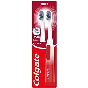 Colgate 360 Sonic Max White Battery Powered Tandenborstel reinigt op 4 manieren en polijst het tandoppervlak voor een gezonde, hele mond schoon met een vervangbare kop en een batterij