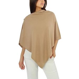 Win's Gemengde kasjmier poncho voor dames, gemaakt in Italië, Bruin, One Size
