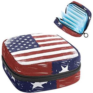 Periode Pouch Draagbare Tampon Opbergtas,Tampon Houder voor Portemonnee Vrouwelijke Product Organizer,de Vlag van Verenigde Staten Verf, Meerkleurig, 4.7x6.6x6.6 in/12x17x17 cm