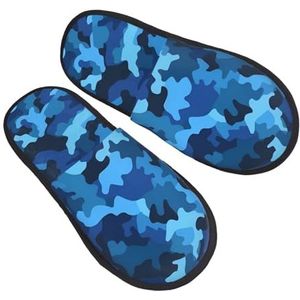BONDIJ Blauwe pantoffels met camouflageprint, zachte pluche huispantoffels, warme instappers, gezellige pantoffels voor binnen en buiten, Zwart, one size