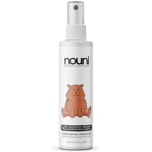 Leave-In Conditioner voor kinderen | Anti Ziep Formule + zonder spoelen | ZONDER siliconen, parabenen, aluminium | Keratine & zijdeproteïne voor gespleten haarpunten, haarbreuk, knopen | 200ml | nouni