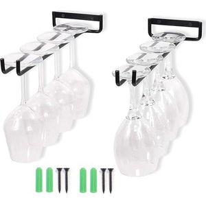 Houder Voor Witte Wijnglazen, 2 Stuks Wijnglasdrager, Omgekeerde Wijnglashouder, Wijnglasrek, Hangende Wijnglashouder, Voor Bar, Keuken, Wijnkast, Wijnglas, Opslagverzameling (zwart)