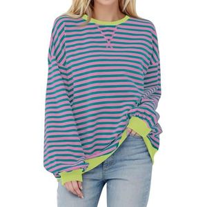 Womens Oversized Striped Sweatshirt Casual Long Sleeve Color Block Crewneck Pullover Tops Fall Outfits Y2k Clothes (Pink,L)