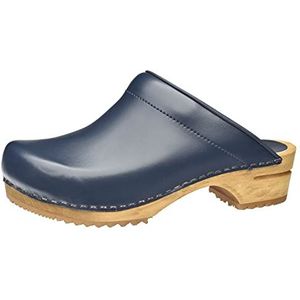 Sanita Lotte Mule Clog | Original Handmade Wooden Leather Clog for Women | Sustainable sole | Blauw | 38 EU