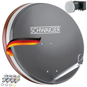 SCHWAIGER -548- Satellietsysteem | Satellietschotel | 80 cm | Stalen satellietschotel | Quad LNB | digitaal | 4 deelnemers | 8 F-connectoren | 7 mm | 75 x 85 cm | antraciet
