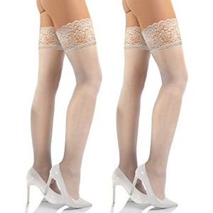 SESTO SENSO Dames Zelfdragende Kousen met Kant 15 DEN 2 Paar 3/4 Bianco 2