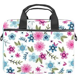 Hand Getrokken Perziken Laptop Schouder Messenger Bag Crossbody Aktetas Messenger Sleeve voor 13 13.3 14.5 Inch Laptop Tablet Beschermen Tote Bag Case, Herfst Bloemen Patroon, 11x14.5x1.2in /28x36.8x3 cm