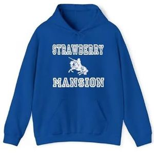 Suiting Style Strawberry Mansion Pullover Fleece Hoodie Voor Mannen & Vrouwen - Trendy Multicolor Hoodies Collectie, Blauw, XXL