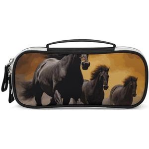 FCTVSKLN Make-up tas make-up organizer running zwarte paarden bedrukte reizen make-up tas cosmetische tas voor vrouwen reizen toiletten, stijl, één maat, make-up tas, Stijl, Eén maat, Make-up Tas