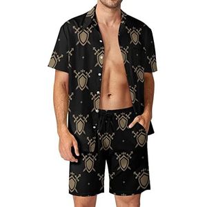 Sword And Shield Hawaiiaanse sets voor heren, button-down trainingspak met korte mouwen, strandoutfits, XL