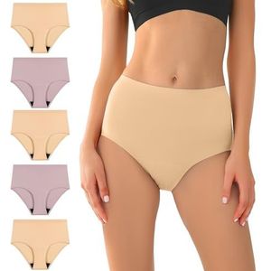 BATTEWA 5-pack incontinentieondergoed voor dames, wasbaar: naadloos, ultrazacht, herbruikbaar blaasbestendig ondergoed met 50 ml bescherming (beige-lavendel, medium)