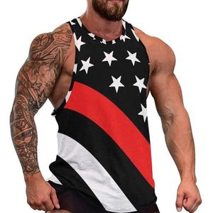 Dunne Rode Lijn Brandweerman Vlag Mannen Tank Top Grafische Mouwloze Bodybuilding Tees Casual Strand T-Shirt Grappige Gym Spier