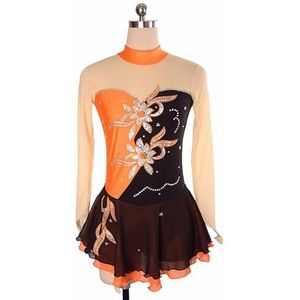 UPPJPBSW Dames Ijshockey Jurk Mouwloos Kunstrijpak Ritmische Gymnastiek Met Strass Chiffon Jurk,Orange+black,S
